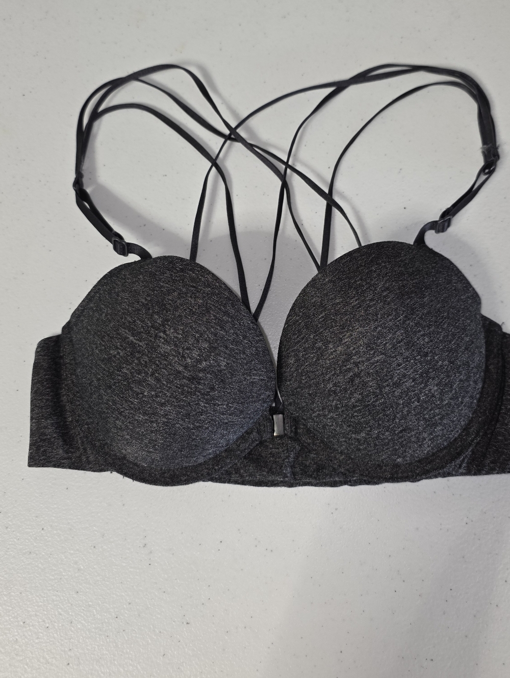 6IXTY8IGHT Multi-Strap Padded Bra in Charcoal Gray Front Hook B75